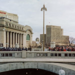 Protesters and police face off outside IMF meetings in Ottawa, 2001 (photo by Peter Maybarduk).